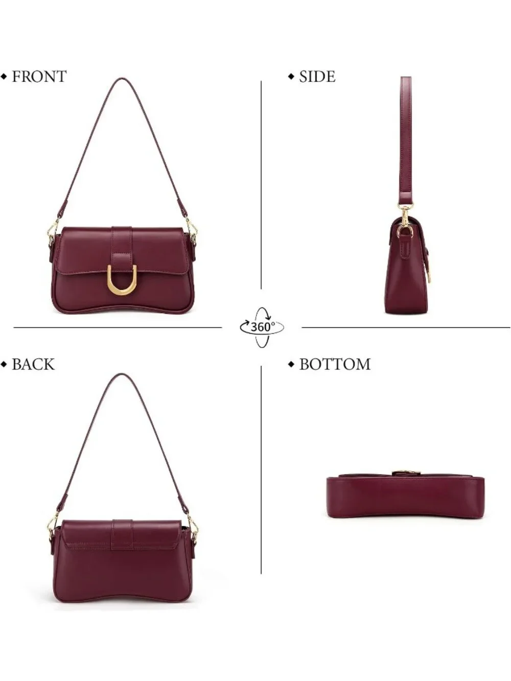 Women's Wine Red Small Cute Purse Retro Clutch Underarm Hobo Shoulder Bag